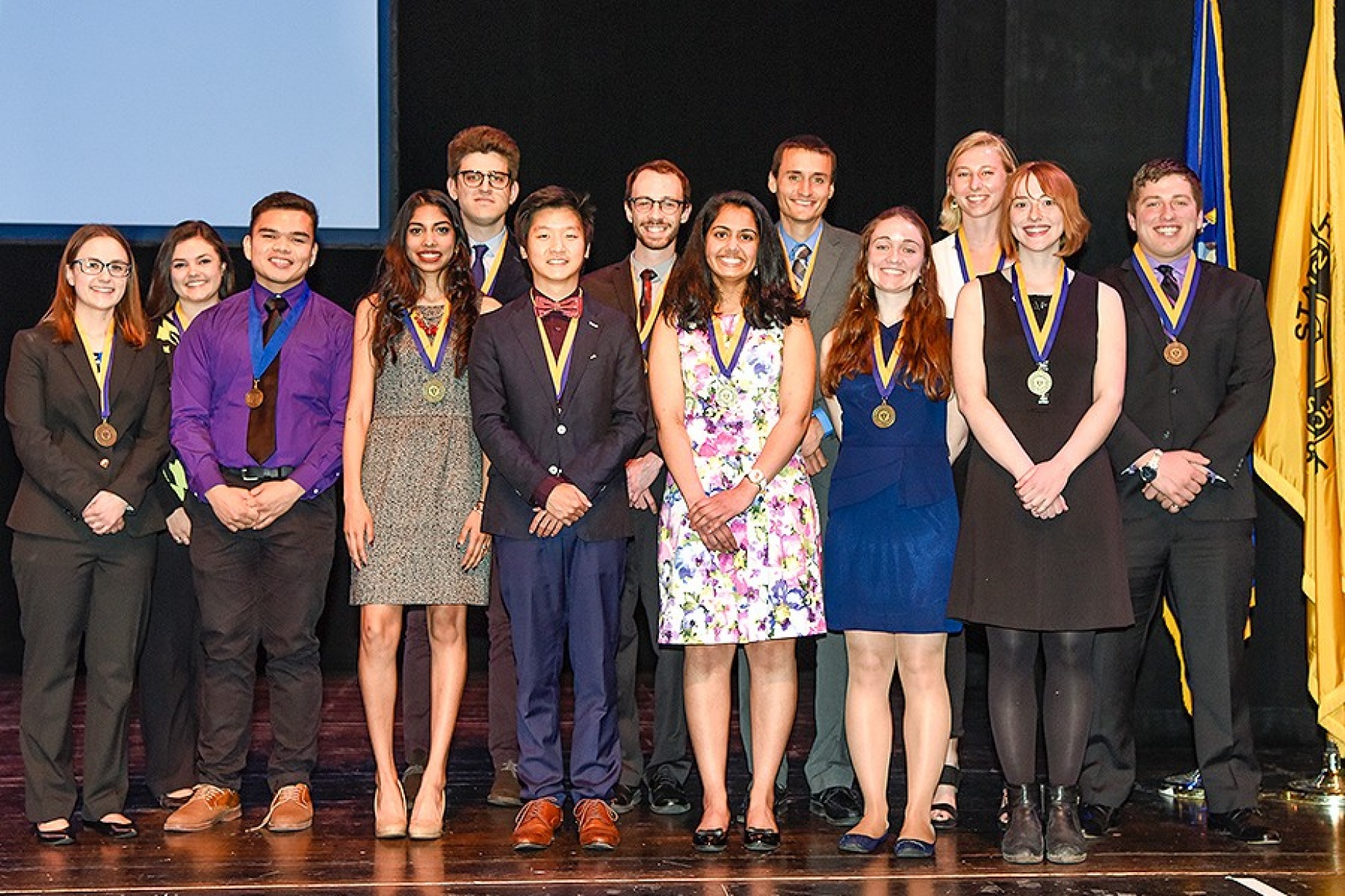 Chancellor's award winners on stage at the Celebration of Student Academic Excellence. 