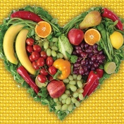 graphic of heart filled with fruits and vegetables. 