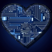 Illustration of a heart made of circuits. 