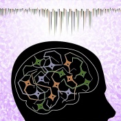 Conceptual illustration of Parkinson's research: a head with neurons inside. 