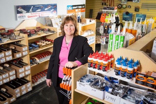 Kathy Grimm inside a hardware store. 