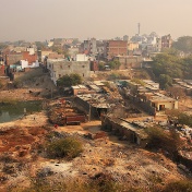 Slums of New Delhi seen from Tughlaqabad Fort, India. 