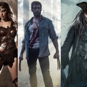 Triptych of images from three films: Wonder Woman, Logan and Pirates of the Caribbean: Dead Men Tell No Tales. 