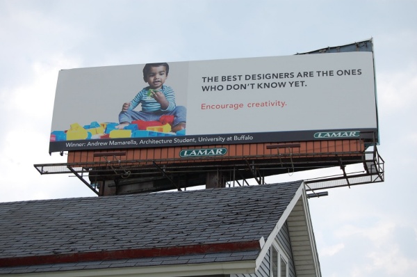Zoom image: A close-up of Andrew Mamarella's winning billboard. 