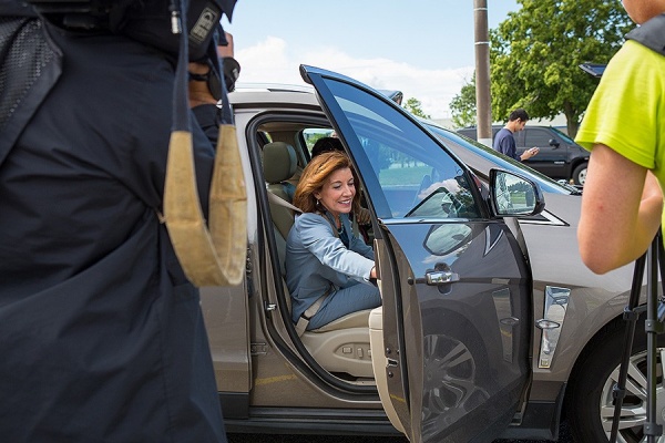 Lt. Gov. Kathy Hochul gets into the driverless car.