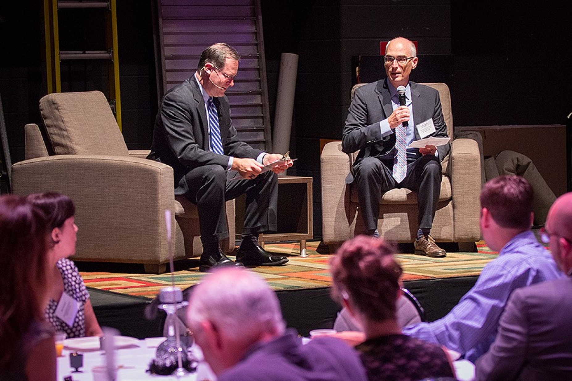 Paul Peck (left) and Graham Hammill on stage during the Campaign for the Community kick-off breakfast.