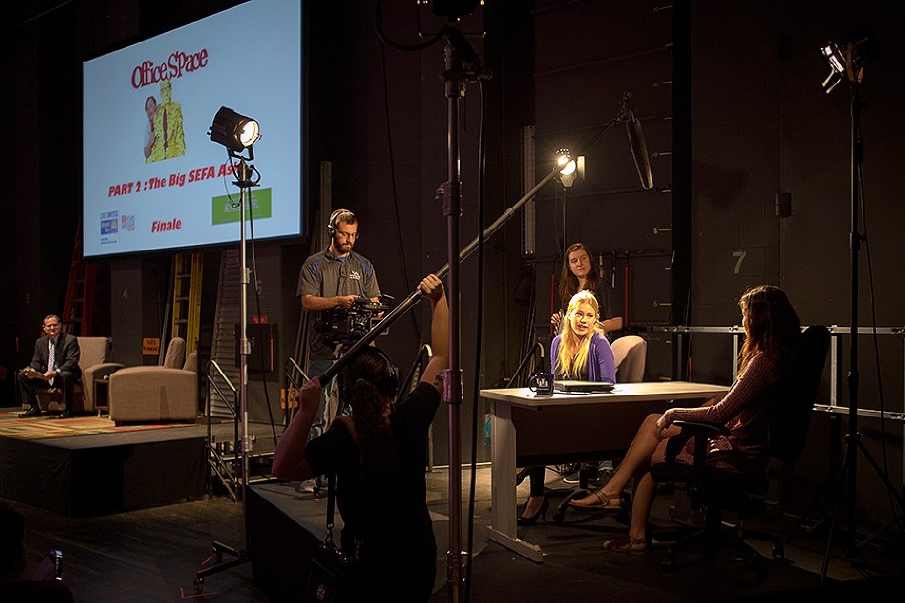 UB students on a side stage performed two skits presented as if the students were filming the movie “Office Space Part II: The Big SEFA Ask.”.