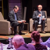 Paul Peck (left) and Graham Hammill on stage during the Campaign for the Community kick-off breakfast. 