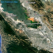 Google Earth image shows the boundaries of the Santa Clara Valley aquifer. 