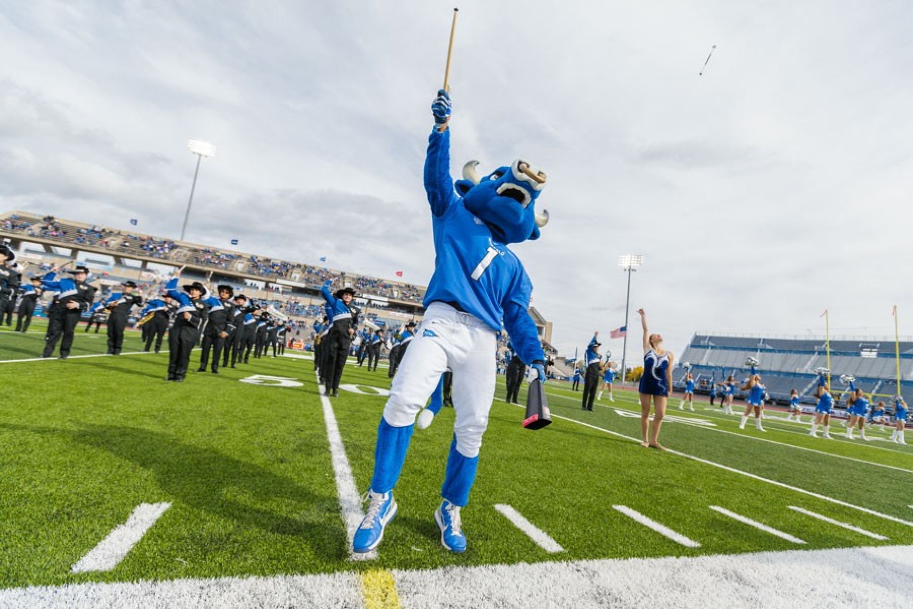 Victor E. Bull, backed by the Thunder of the East marching band. Photo: Paul Hokanson.