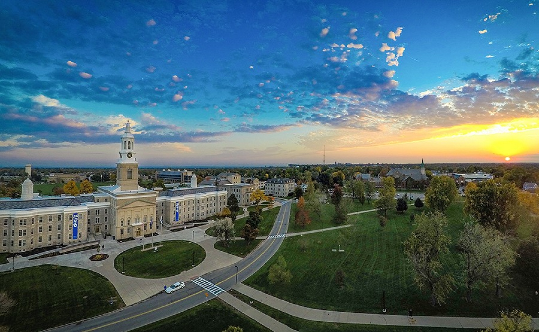 South campus panoramic featuring Hayes Hall. 