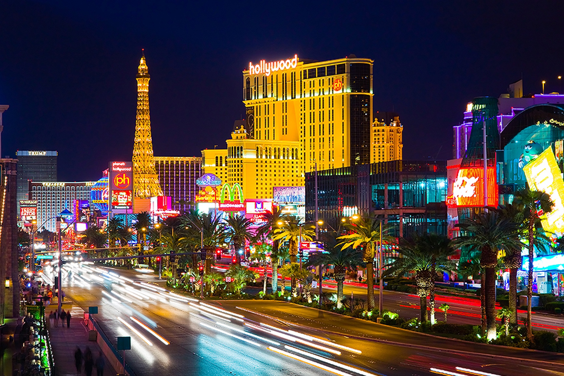 Traffic travels along the Las Vegas strip. 