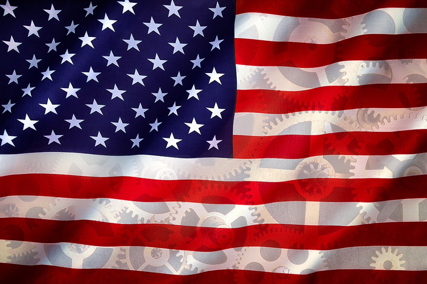 The US flag with gears subtly superimposed, concept of industry in America. 