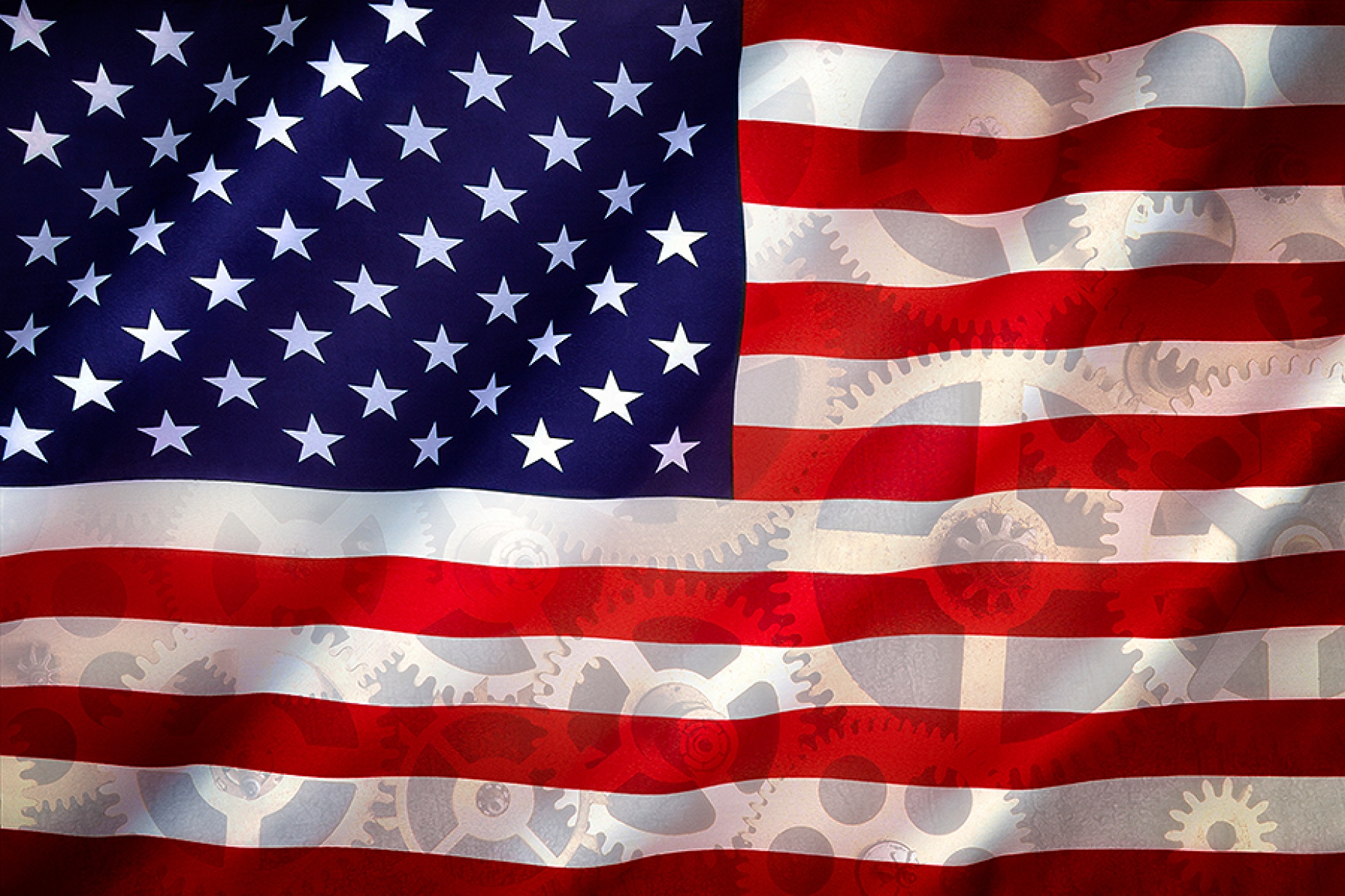 The US flag with gears subtly superimposed, concept of industry in America. 