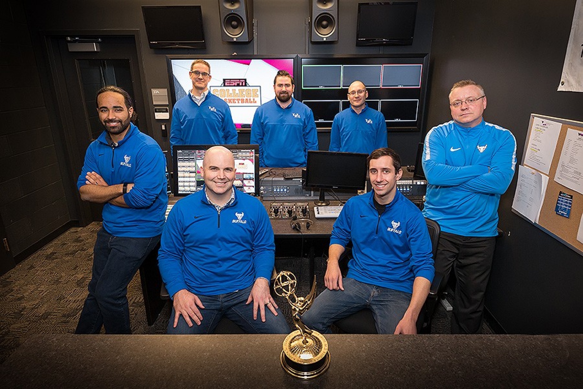 UB Athletics' Emmy-winning production group: Andy Quinn, Alex Odachowski, Boone Enser, Jon Fuller, Louie Spina, Brian Wolff. 