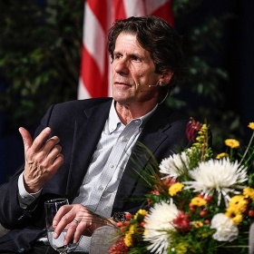 James Balog, the acclaimed environmental photographer and climate-change expert, delivers his Distinguished Speakers Series lecture at UB on April 12, 2018. 