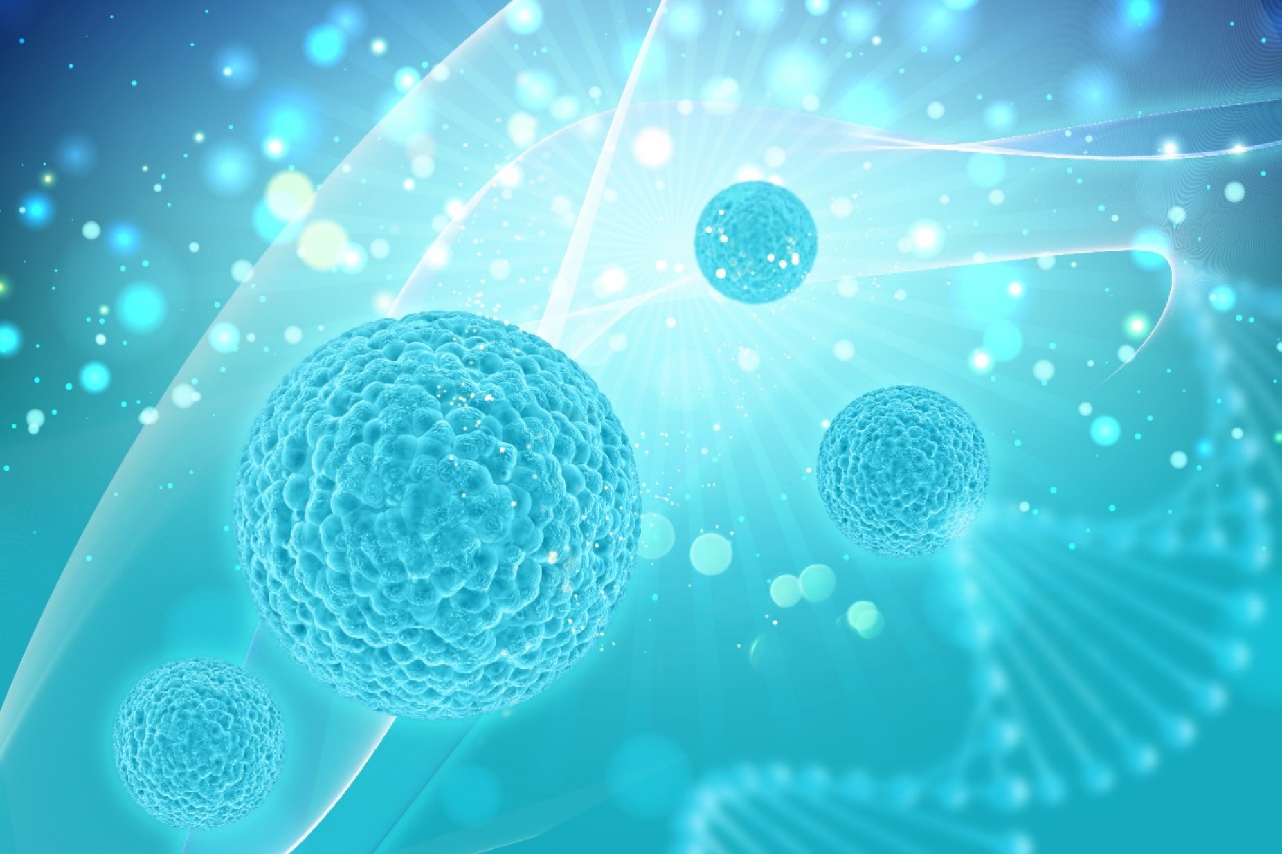 3-D image of virus cells and DNA. 