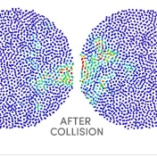 An illustration shows cross sections of two largely spherical nanoparticles before and after they collided at 31 meters per second in a computer simulation. 