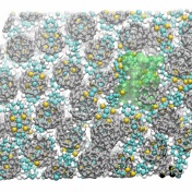 Still image of molecules struck by light causing the 2-D nanosheet to expand. 