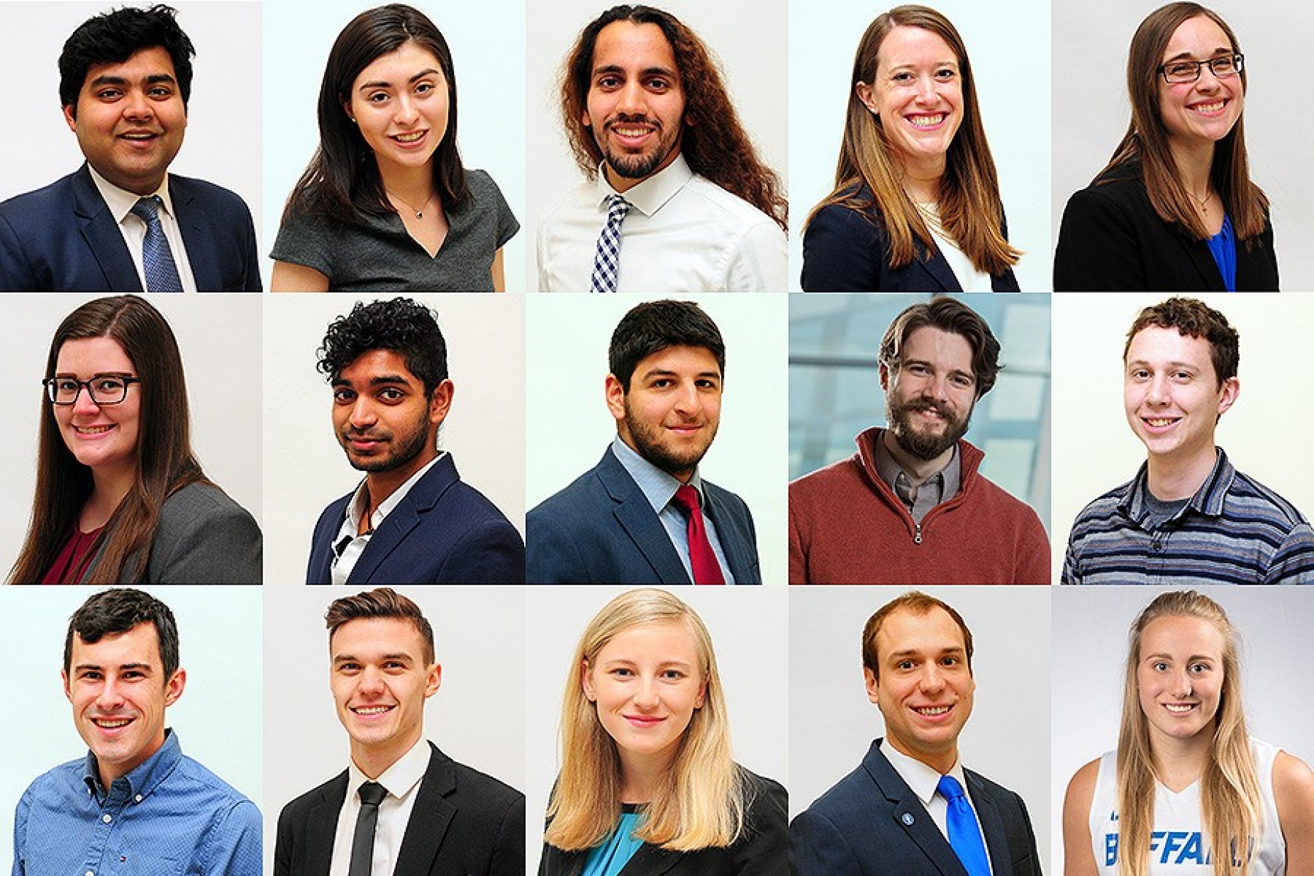 Head shots of the fifteen UB students have received 2018 SUNY Chancellor’s Award for Student Excellence. 