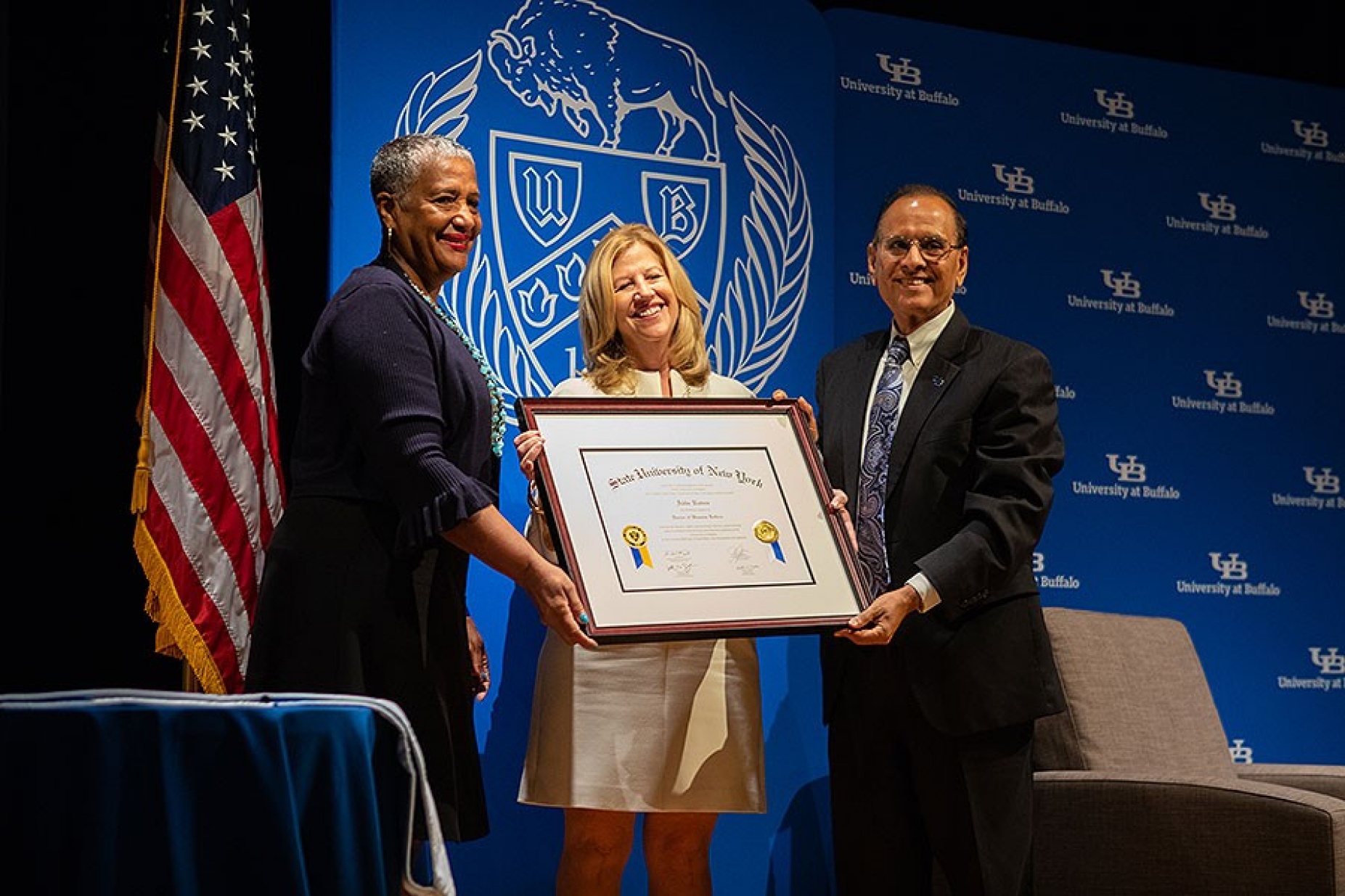 Abbe Raven, A+E acting chairman, received an honorary degree during her Signature Series appearance.