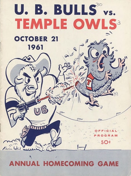 Zoom image: Niagara Falls native Kevin Weil illustrated this cover for the program for the UB homecoming game against the Temple Owls in 1961. 