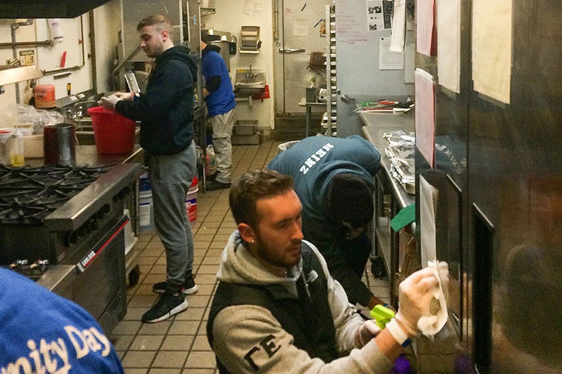 Students also tackled some cleaning duties at Friends of Night People food pantry. 