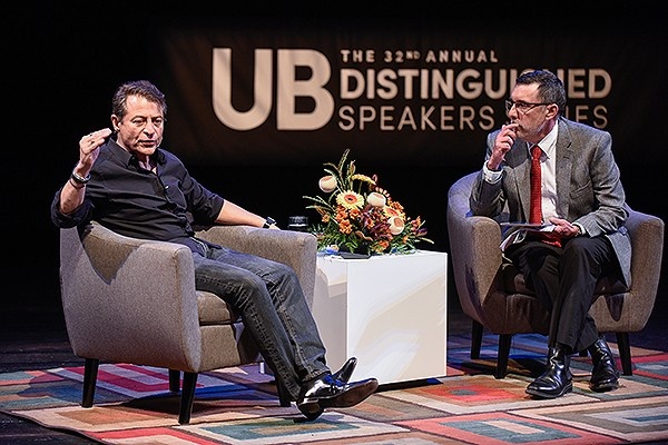Peter Diamandis and Tom Ulbrich on stage for the Q&A.