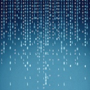 Binary code on a digital screen. 