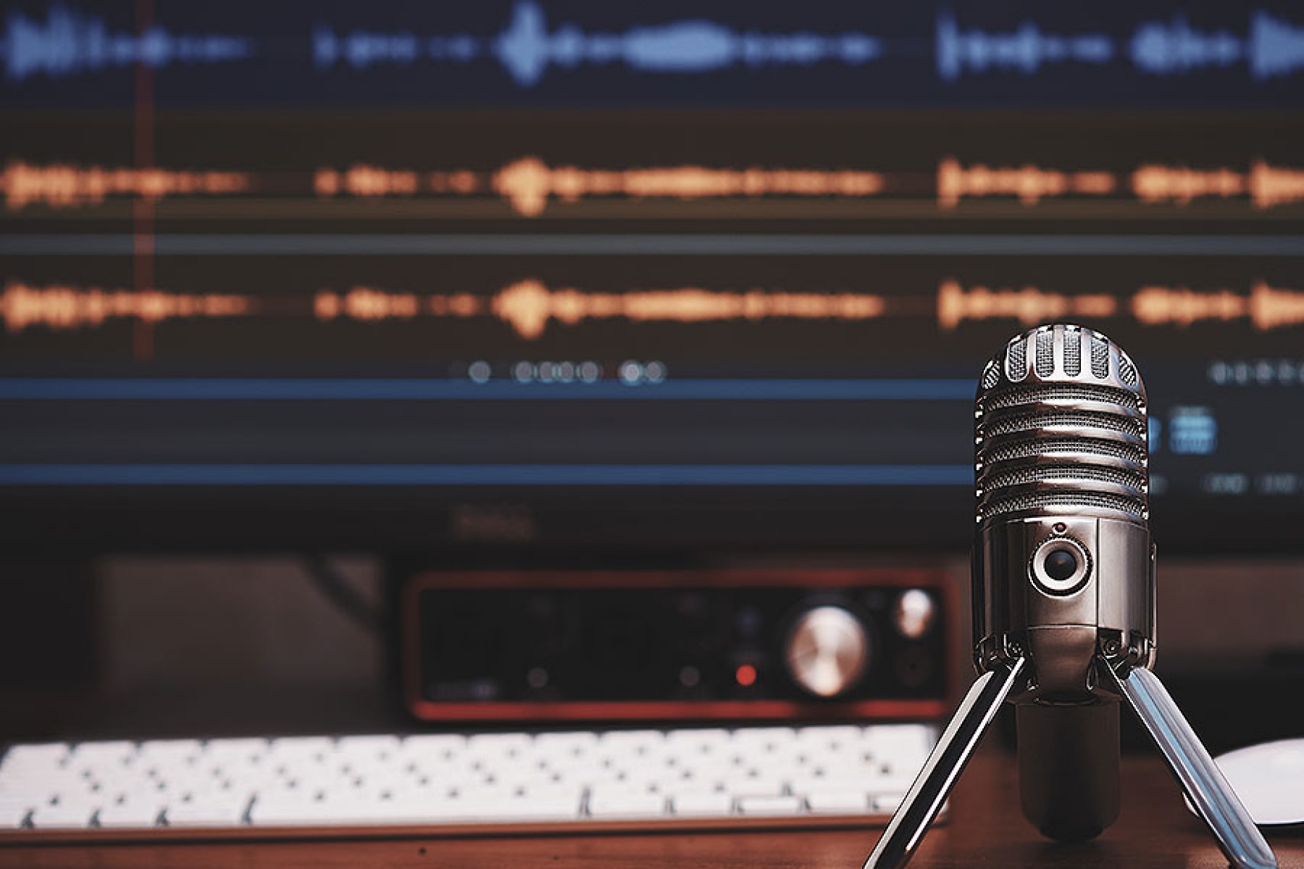 microphone in a broadcast studio. 