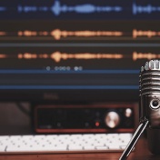 Microphone in a broadcast studio. 