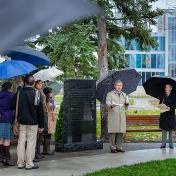 Provost Zukoski speaks during the dedication ceremony for the Memorial Garden on the UB South Campus. 