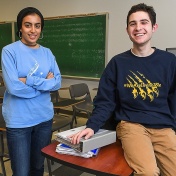 UB undergraduates Sana Zubairi (left) and James Zielinski both participate in the UB Teach program that enables students to complete their undergraduate work and earn a teaching certificate in five years. 