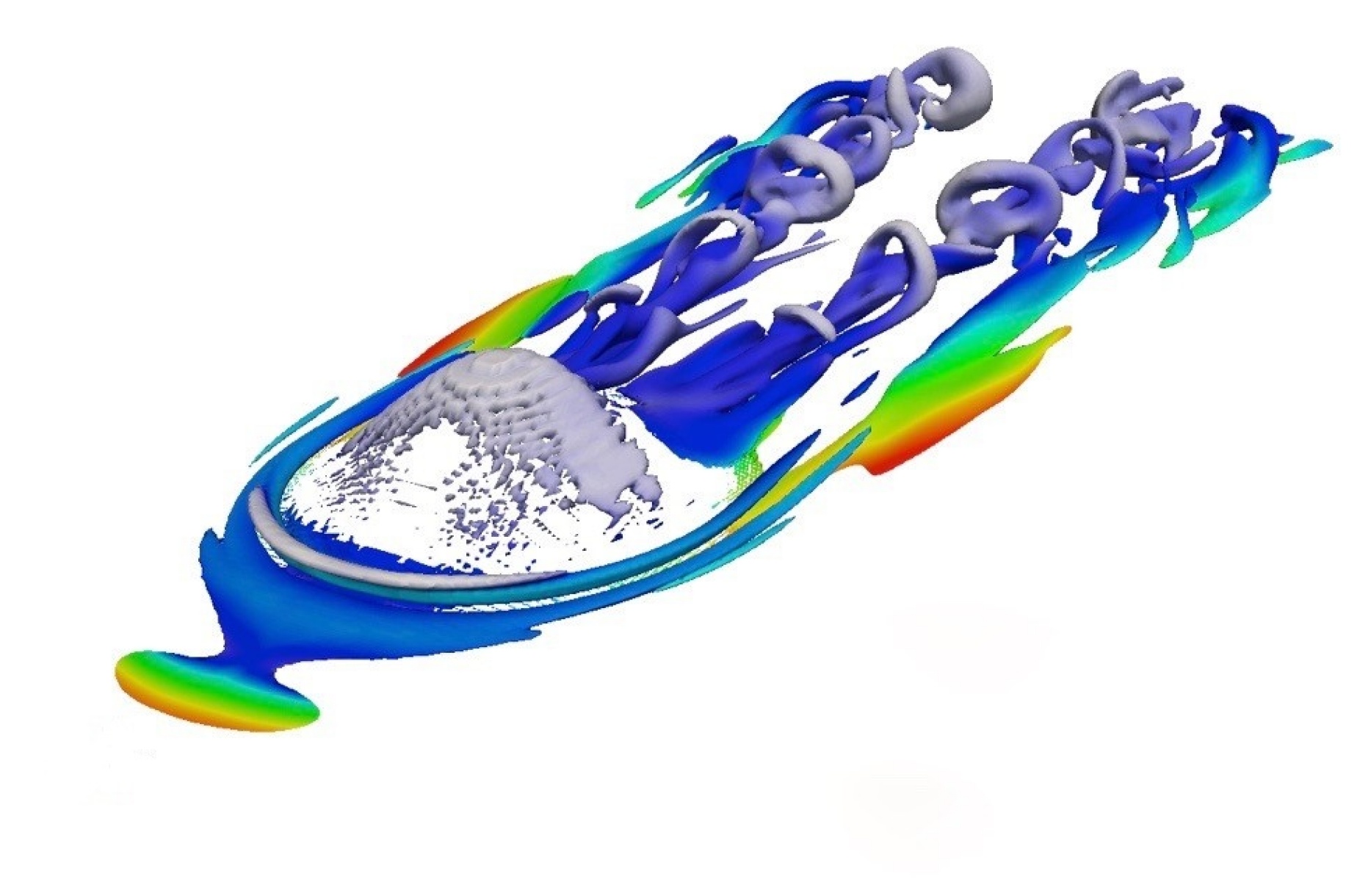 3D computer simulation of air flowing over a hill creating turbulence at transonic speed. 
