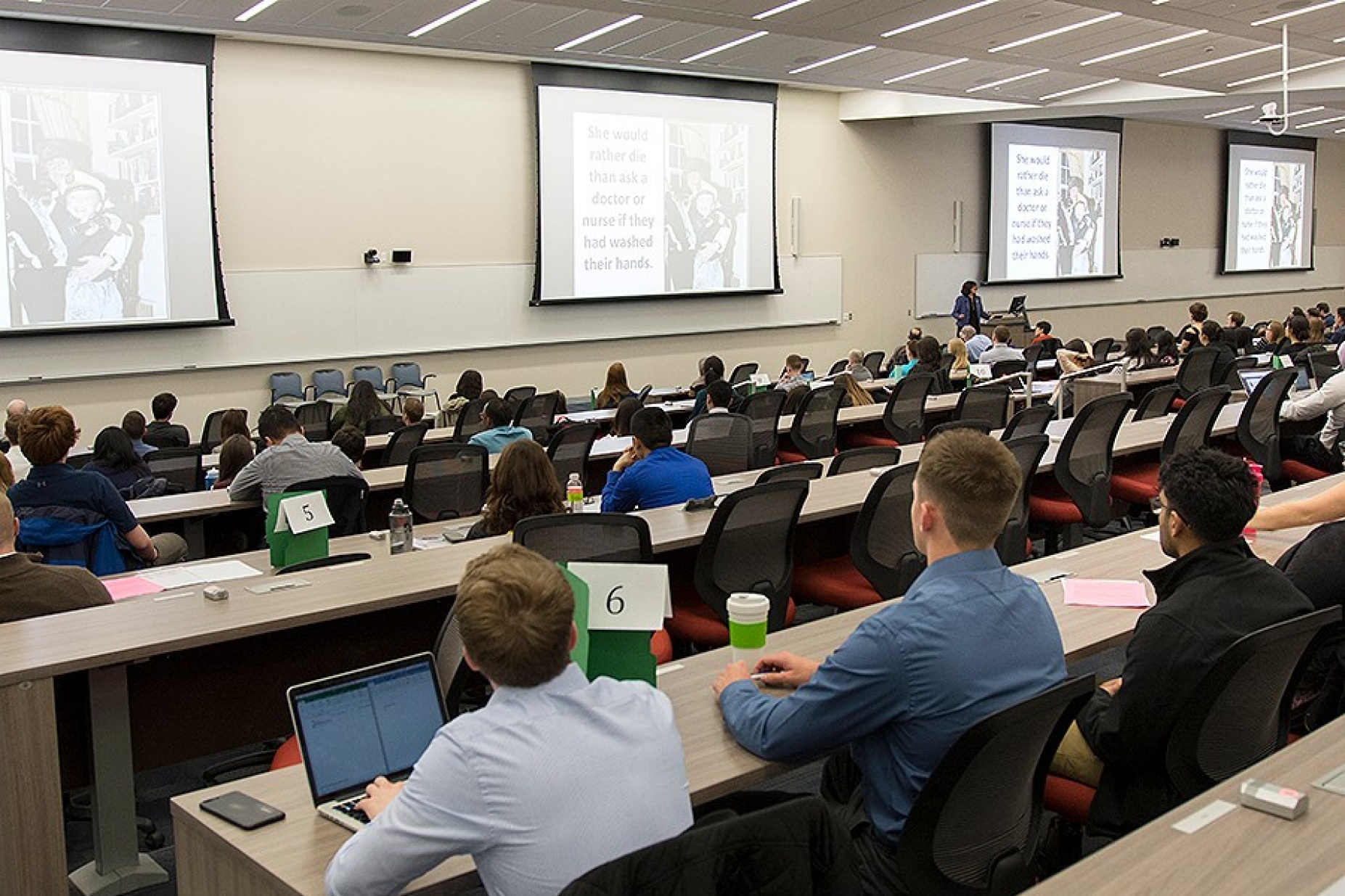 Mary Brennan-Taylor told her mother&rsquo;s story to more than 200 pharmacy, medical and physical therapy students from UB, and physician assistant students from D&rsquo;Youville College. 