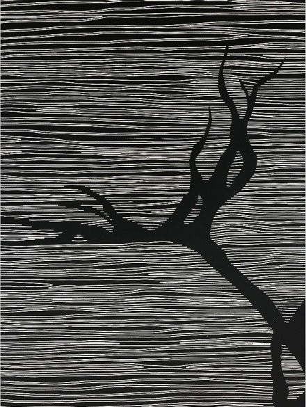 Night 水, 2019 Four woodcut panels on paper, 80 x 160 in in total (80 x 40 each) Edition of 5. 