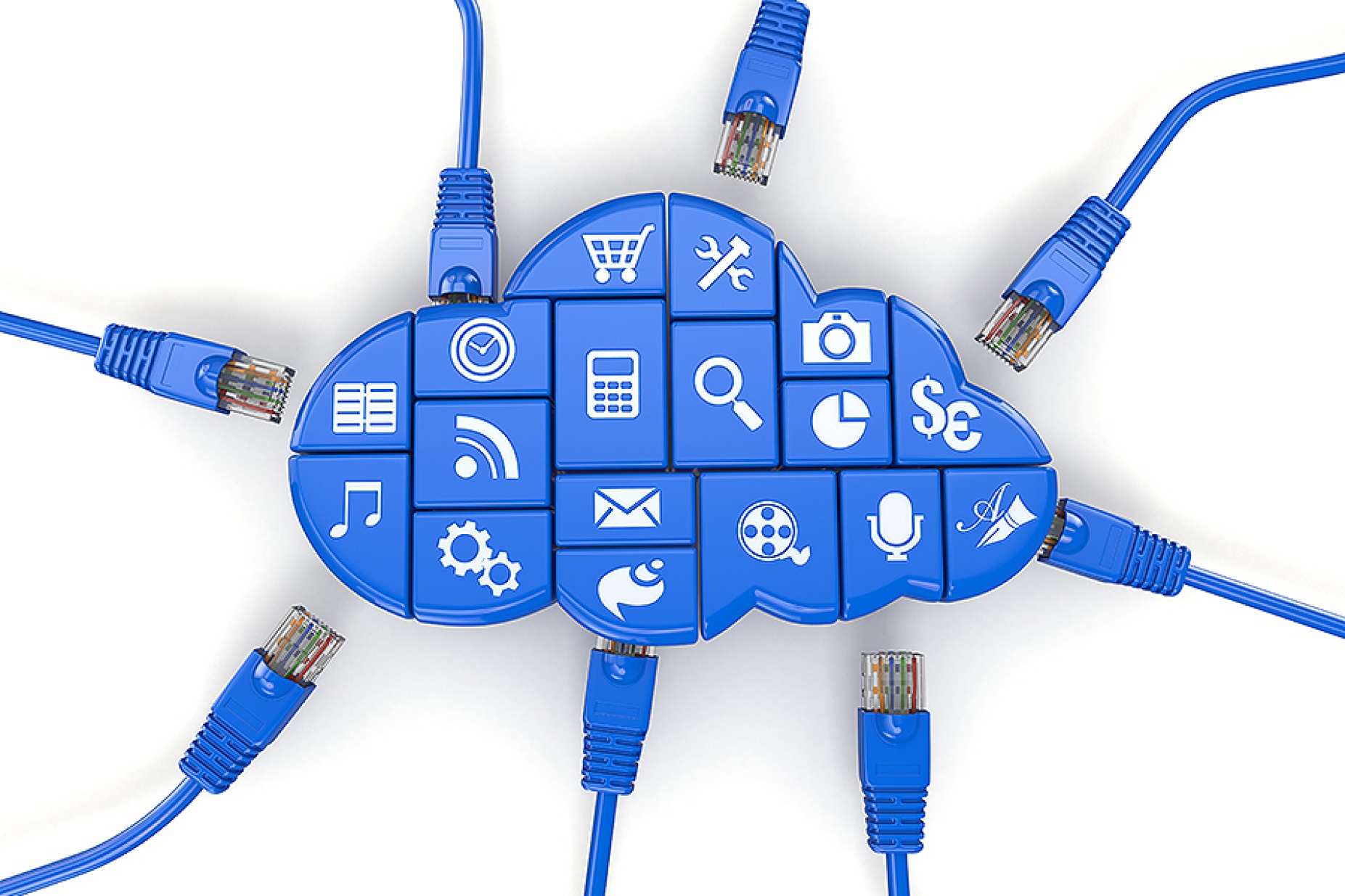 Cloud computing concept. Application of software and internet cables. 