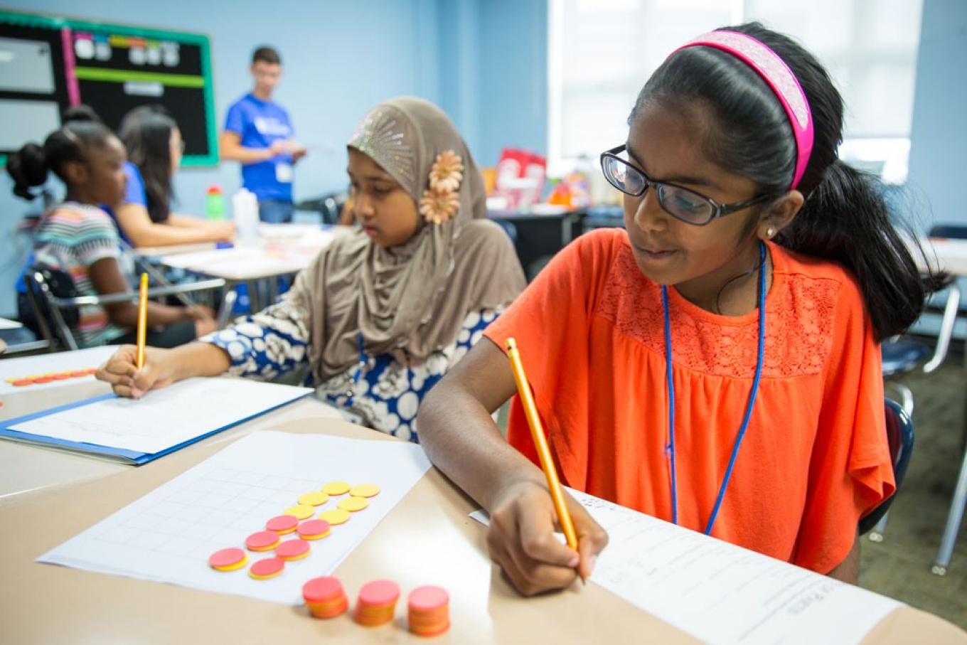 Students in the UB Summer Math Prorgam complete an activity session on July 20, 2017. The program was held at the Buffalo Academy of Science in downtown Buffalo.