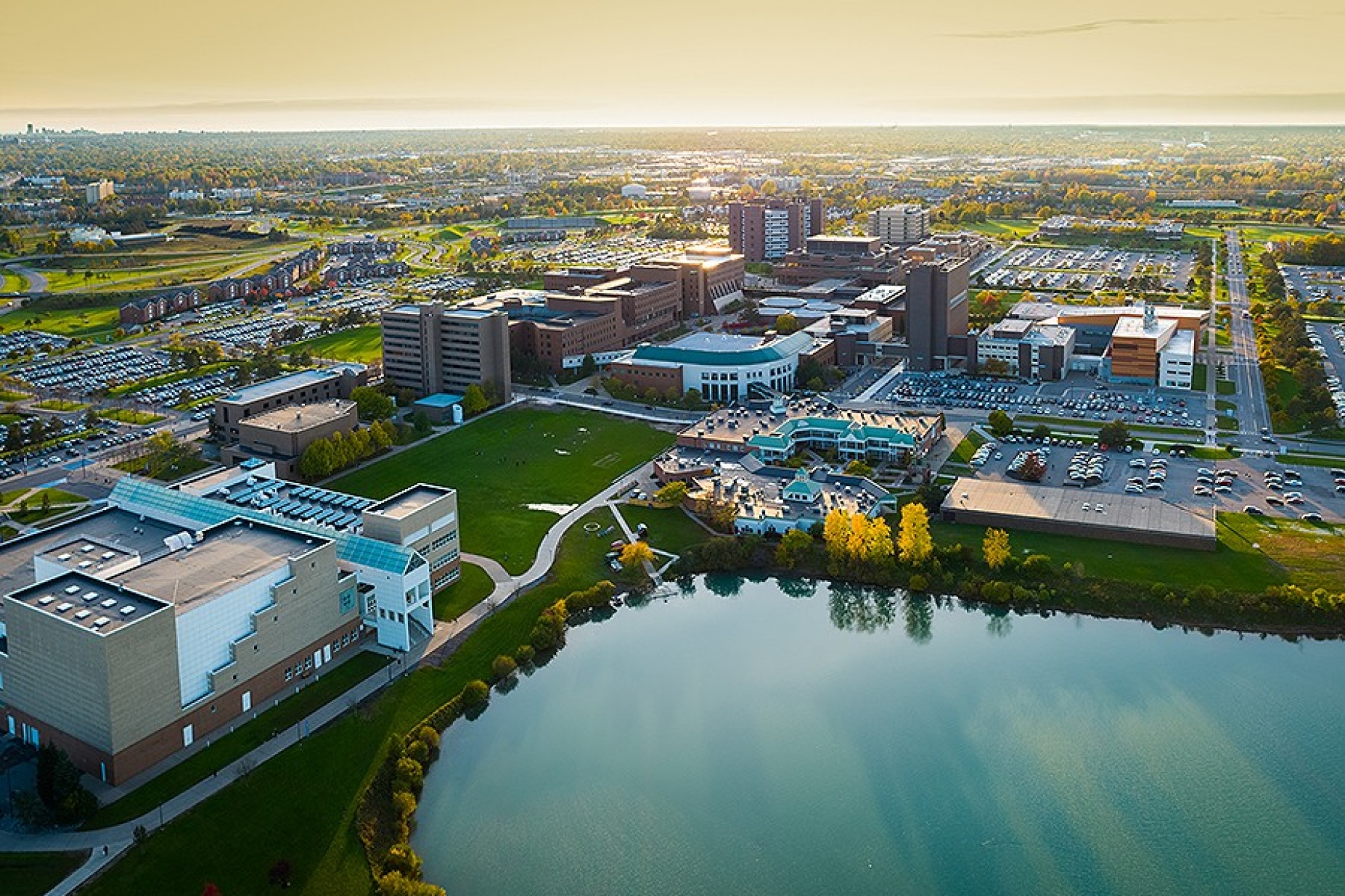 Aerial view of North campus in the autumn. 