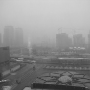 Smog hanging over the Beijing skyline. 