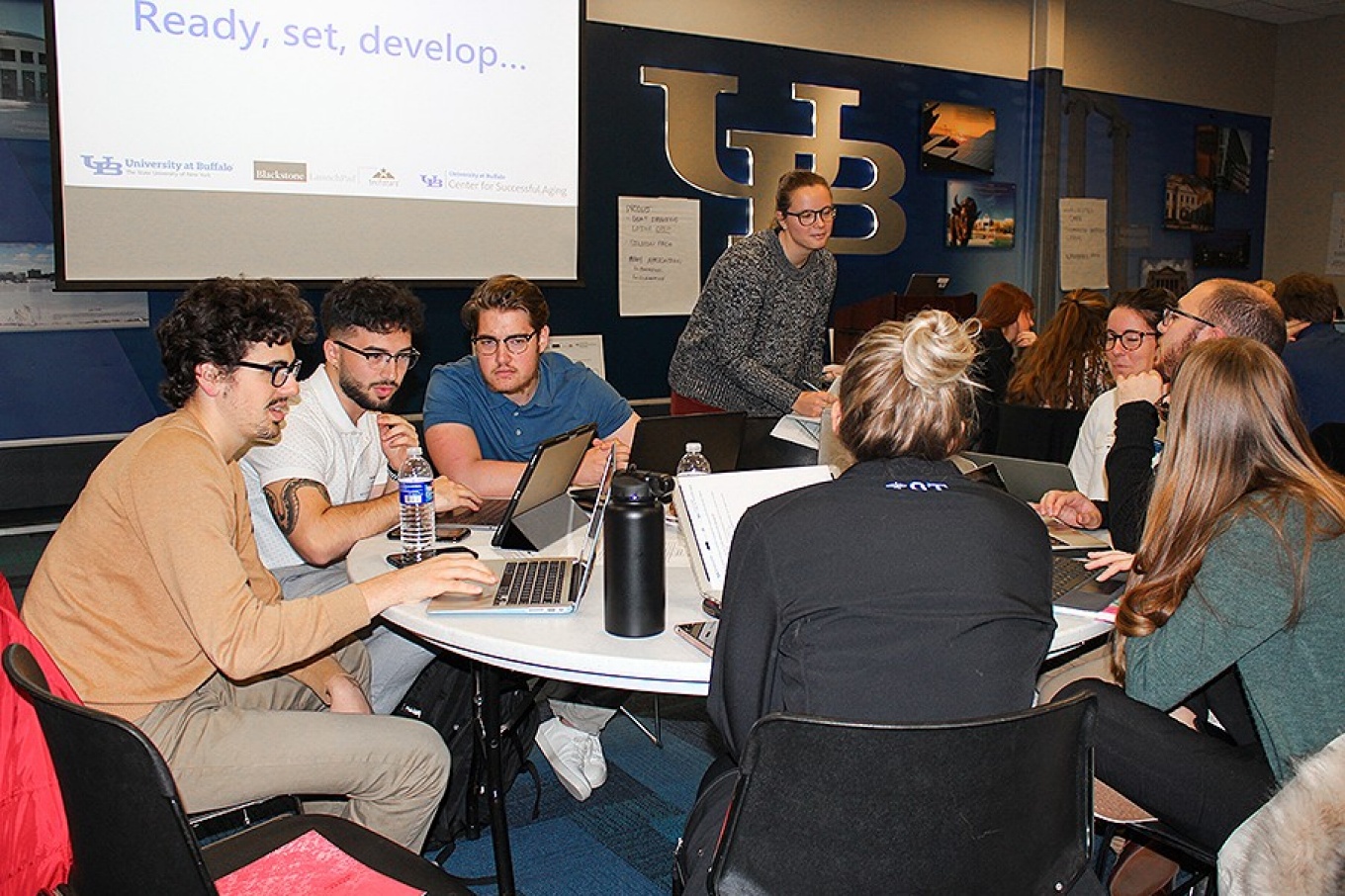 Students gather at the Aging Innovation Challenge to solve the problem of aging in place. 