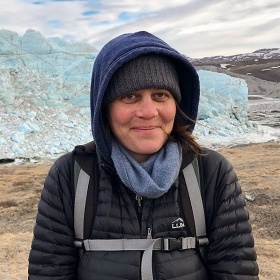 Sophie Nowicki pictured in front of an ice sheet. 