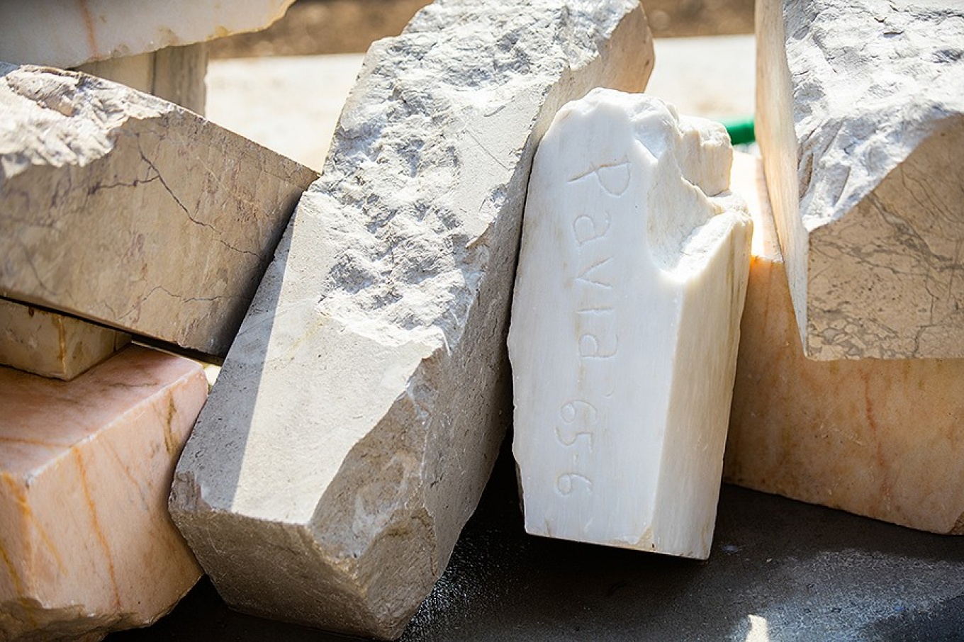 Zoom image: A few of the massive blocks of marble that make up “East Pediment, Sun-up.” Photo: Douglas Levere 