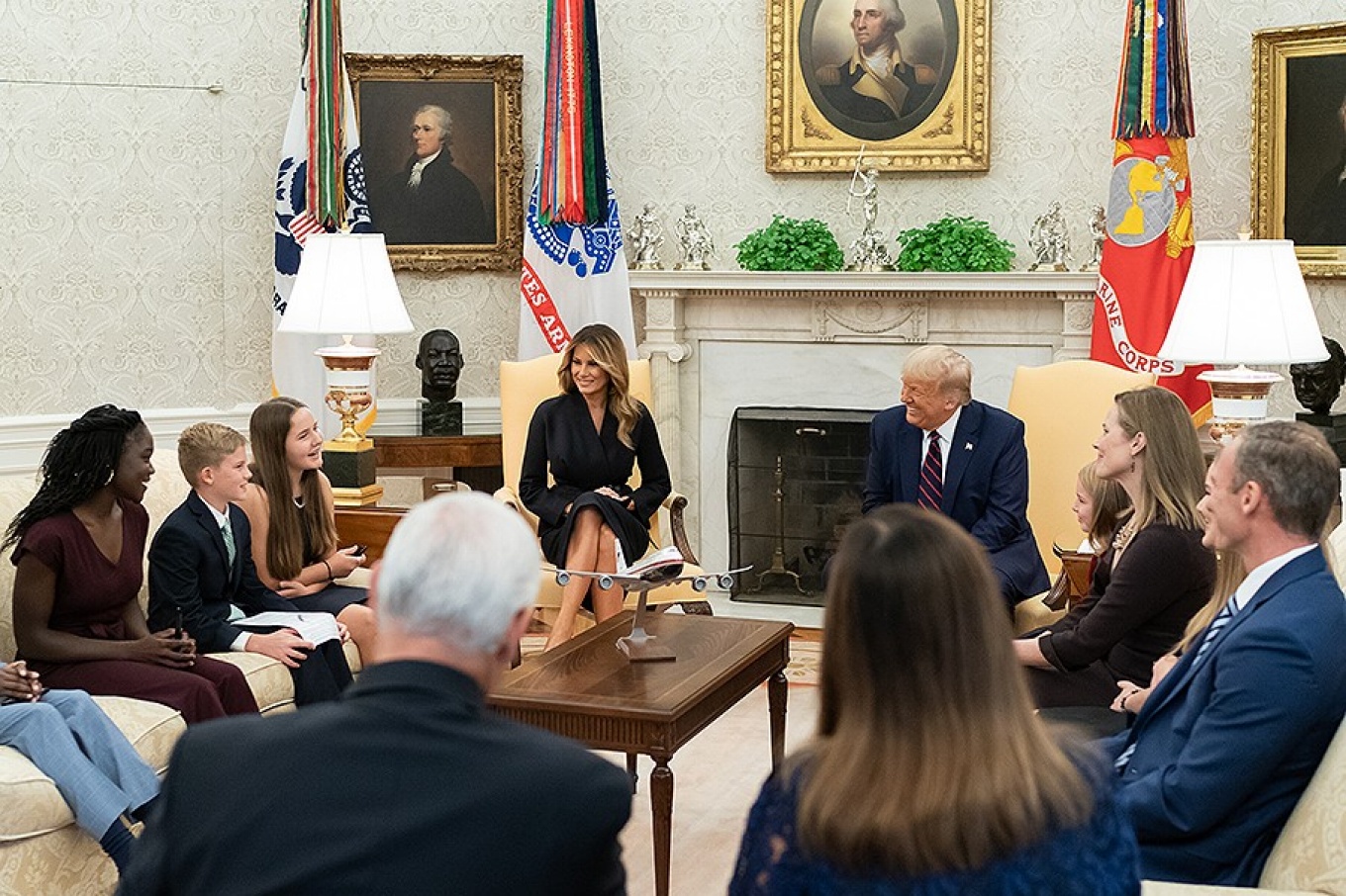 Zoom image: Inside the Oval Office, President Donald Trump and First Lady Melania Trump meet with Judge Amy Coney Barrett, Trump's nominee for associate justice of the Supreme Court, her husband Jesse and their children. Photo: Official White House photo by Andrea Hanks 
