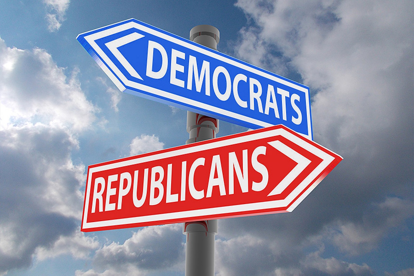 Sign for Republicans and Democrats facing in opposite directions. 