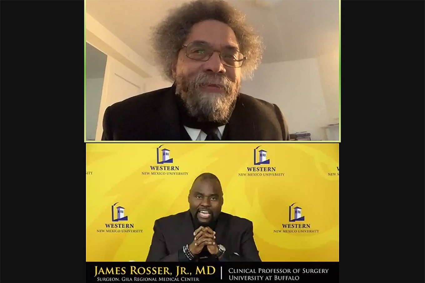 Cornel West and master of ceremonies, James Rosser Jr., MD took part in the virtual event, "Beyond the Knife.". 