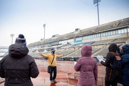 Zoom image: Doug Borsuk, logistics manager with Event Planning and Services, leads the walk-through. 