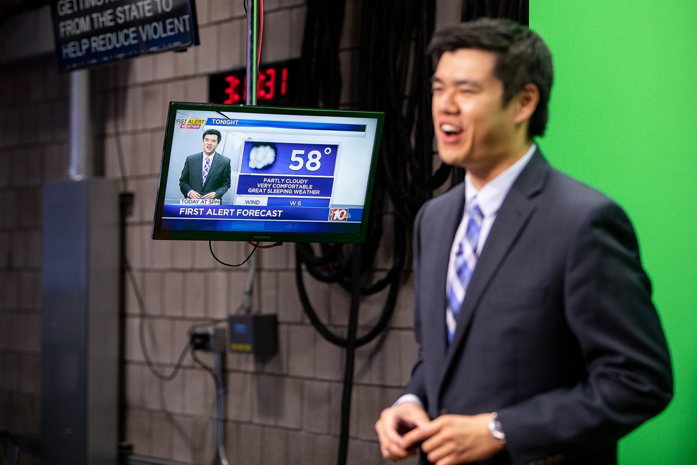 Zoom image: Lam records a 10-second weather tease. 