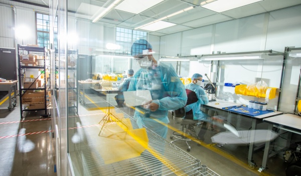 Zoom image: Looking into a clean room, part of the Garwood Medical Devices pilot production line that the company is developing for its BioPrax™ device. Photo: Douglas Levere 
