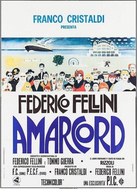 Movie poster for "Amarcord" directed by Federico Fellini. 